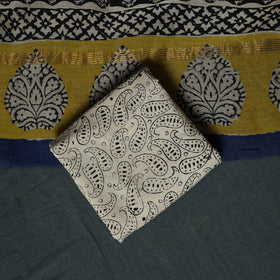 Bagru Hand Block Print Maheshwari Silk 3pc Unstitched Dress Material Suit Set 21
