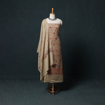 3pc Heavy Embroidered Wool Unstitched Dress Material Suit Set 12