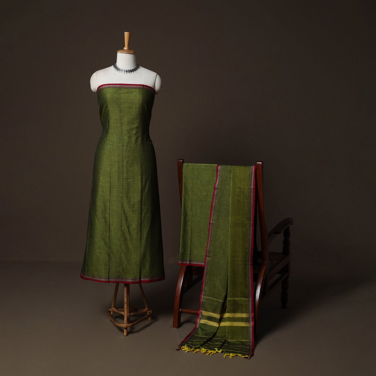 Dharwad Cotton 3pc Plain Unstitched Dress Material Suit Set with Woven Border 01