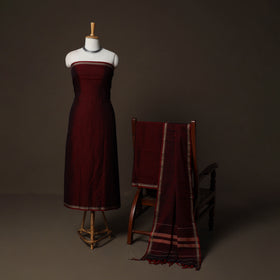 Dharwad Cotton 3pc Plain Unstitched Dress Material Suit Set with Woven Border 02