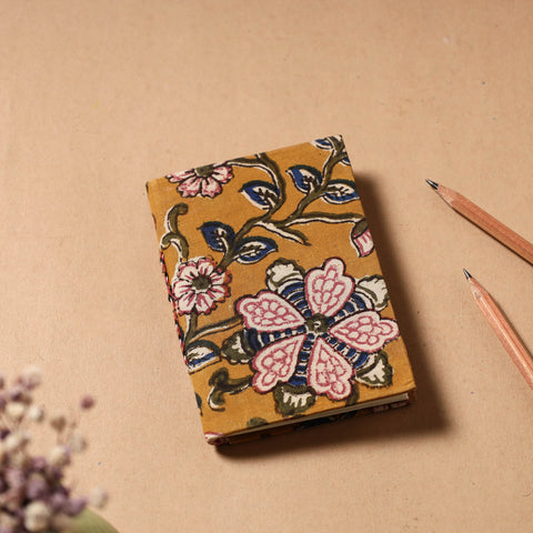 Yellow - Kalamkari Fabric Cover Handmade Paper Notebook (5 x 3 in)