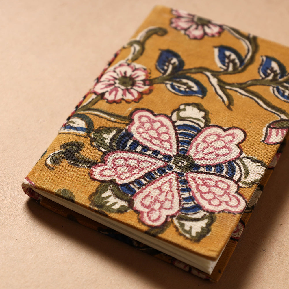 Yellow - Kalamkari Fabric Cover Handmade Paper Notebook (5 x 3 in)