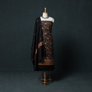 Black - 3pc Heavy Embroidered Wool Unstitched Dress Material Suit Set 14