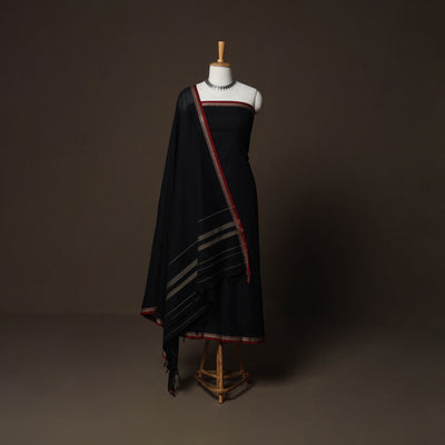 Dharwad Cotton 3pc Plain Unstitched Dress Material Suit Set with Woven Border 04