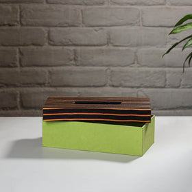 Green Handcrafted Mashru Silk Fabric Tissue Box