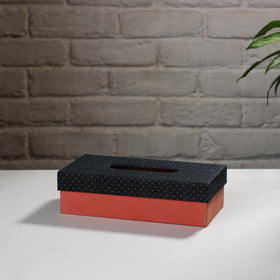 Orange Handcrafted Mashru Silk Fabric Tissue Box 