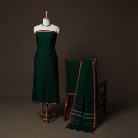 Dharwad Cotton 3pc Plain Unstitched Dress Material Suit Set with Woven Border 05
