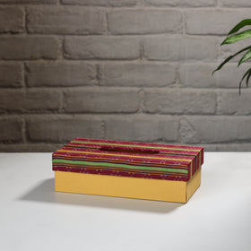 Yellow Handcrafted Mashru Silk Fabric Tissue Box 