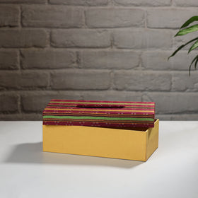 Yellow Handcrafted Mashru Silk Fabric Tissue Box 