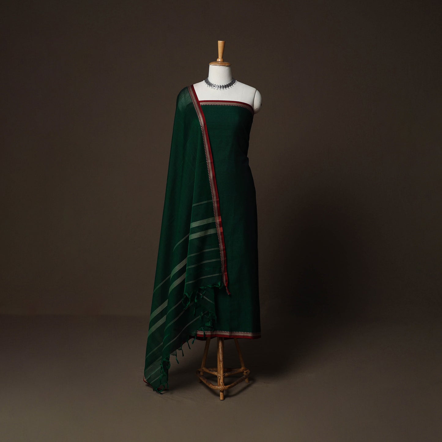 Dharwad Cotton 3pc Plain Unstitched Dress Material Suit Set with Woven Border 05