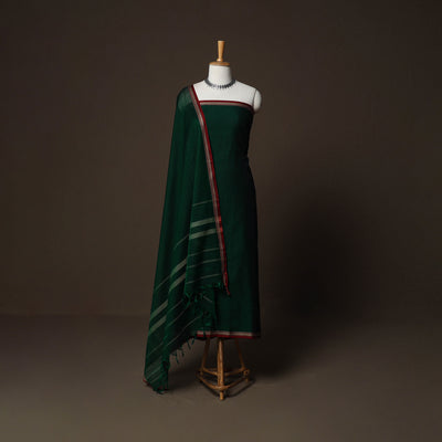 Dharwad Cotton 3pc Plain Unstitched Dress Material Suit Set with Woven Border 05