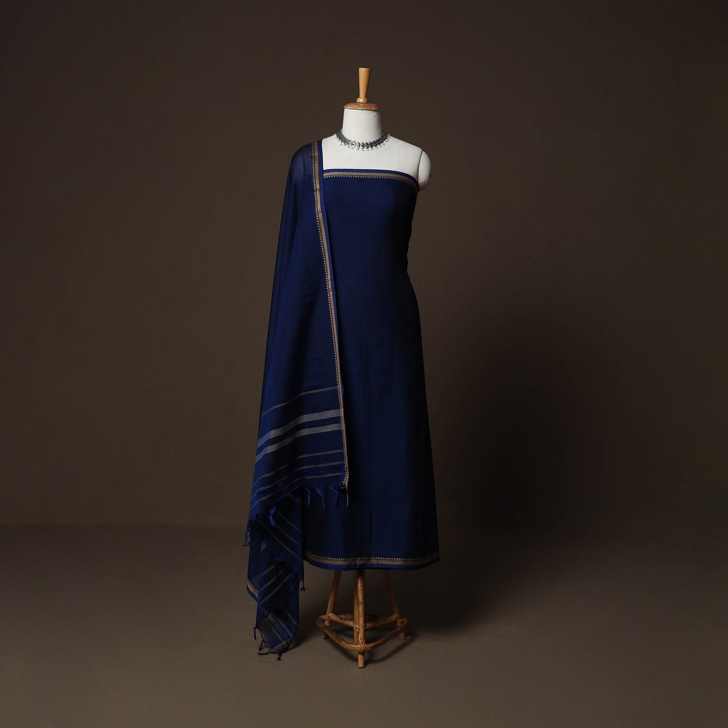 Dharwad Cotton 3pc Plain Unstitched Dress Material Suit Set with Woven Border 06