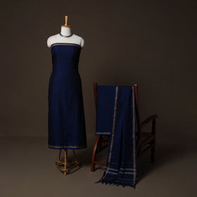 Dharwad Cotton 3pc Plain Unstitched Dress Material Suit Set with Woven Border 06