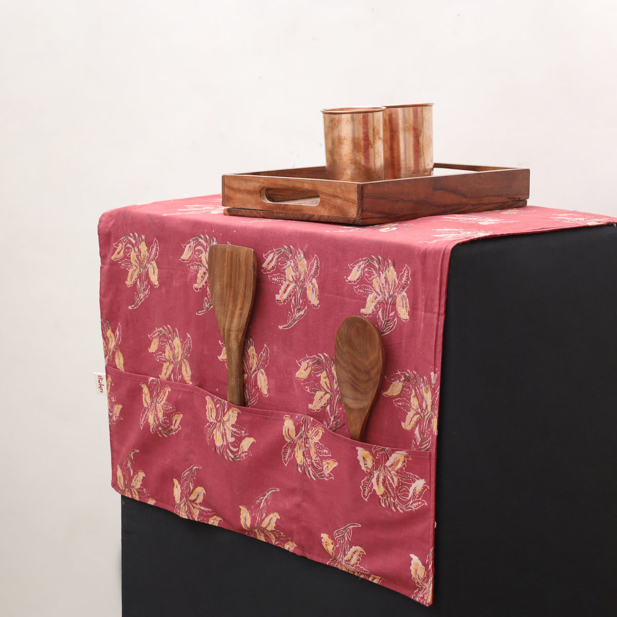 Handmade fridge top cover with 6 side utility pockets