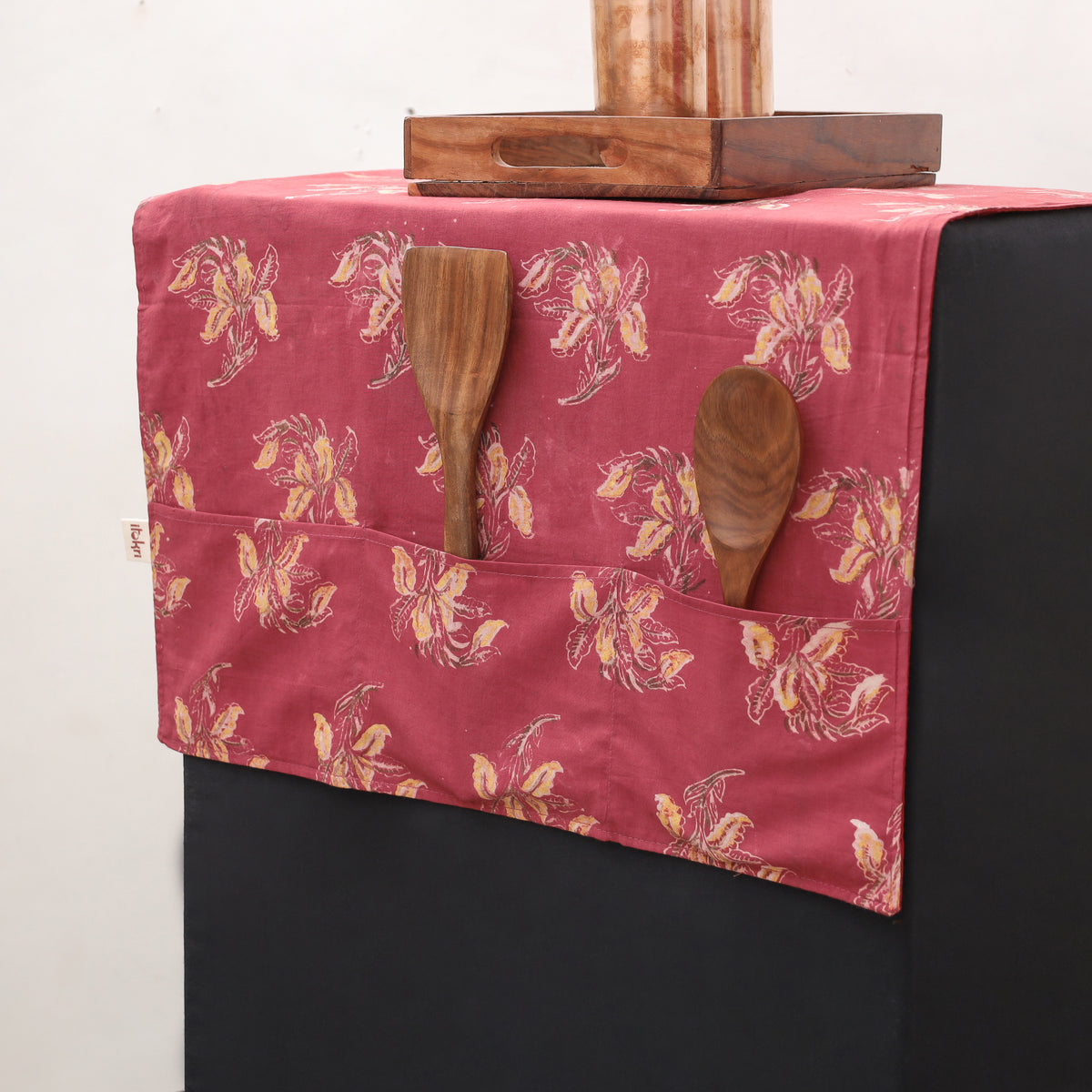 Handmade fridge top cover with 6 side utility pockets