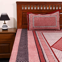 Red - Cotton Bagh Print Double Bedsheet with Pillow Covers 03