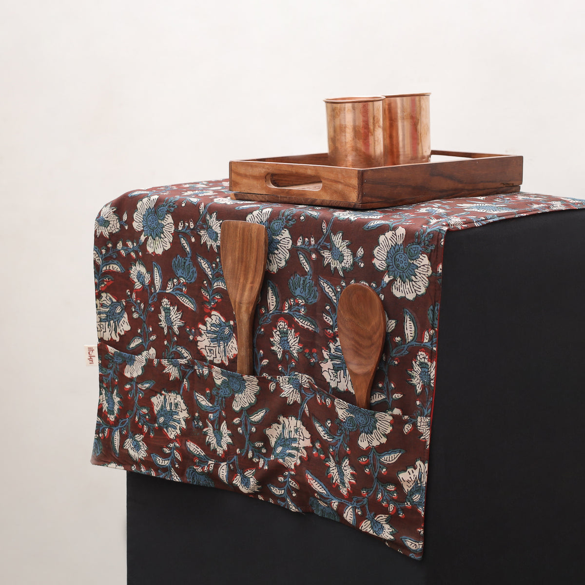 Handmade fridge top cover with 6 side utility pockets