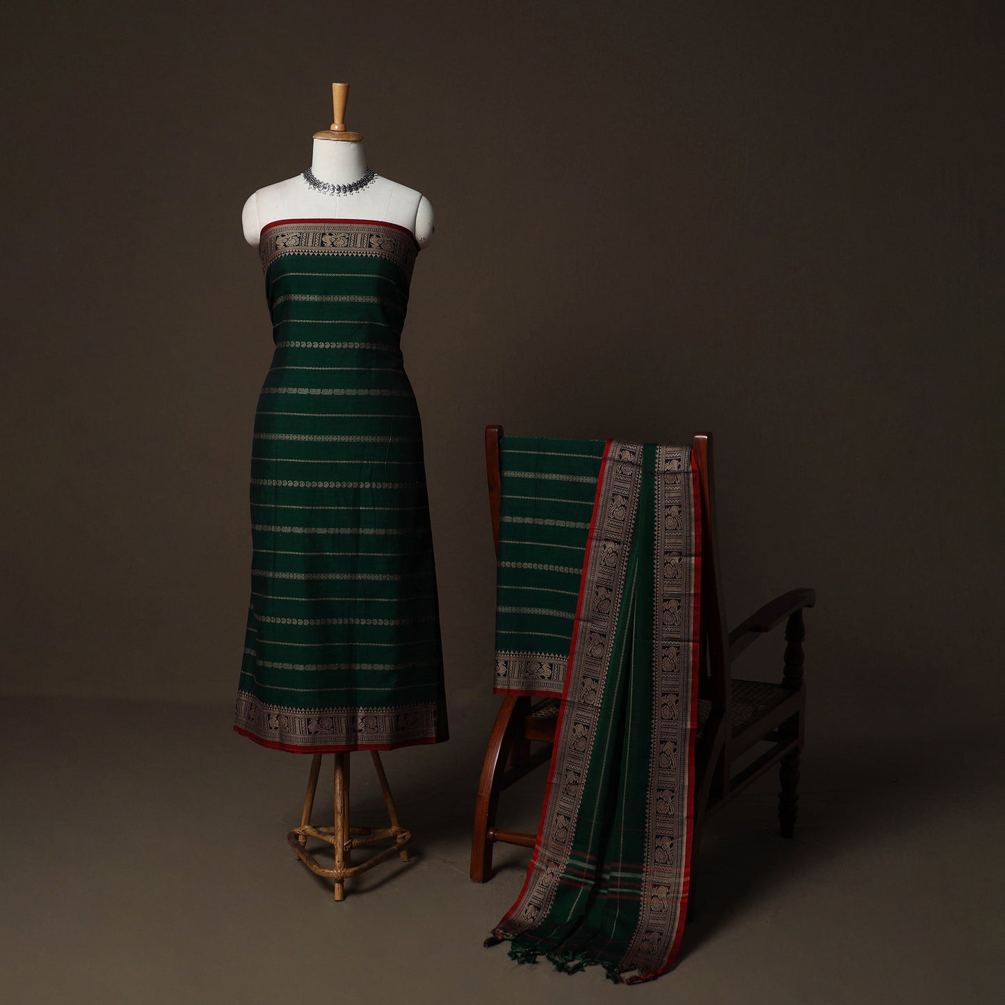 Dharwad Woven Cotton 3pc Plain Unstitched Dress Material Suit Set with Border 07