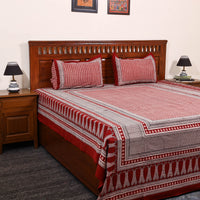 Red - Cotton Bagh Print Double Bedsheet with Pillow Covers 04