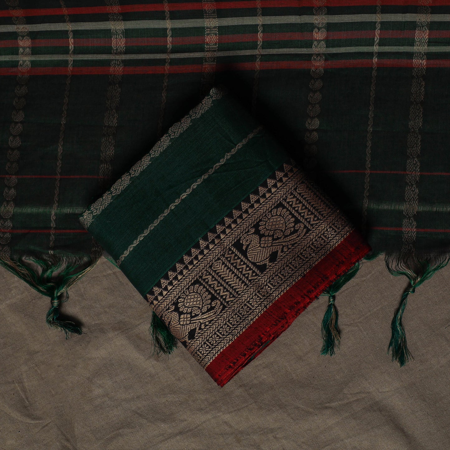 Dharwad Woven Cotton 3pc Plain Unstitched Dress Material Suit Set with Border 07