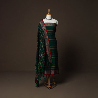 Dharwad Woven Cotton 3pc Plain Unstitched Dress Material Suit Set with Border 07