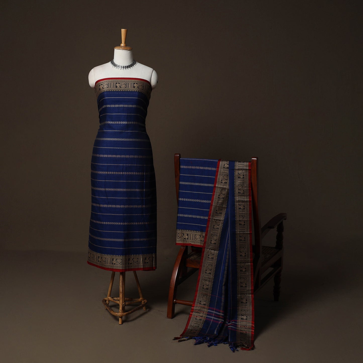 Dharwad Woven Cotton 3pc Plain Unstitched Dress Material Suit Set with Border 08