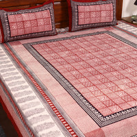 Red - Cotton Bagh Print Double Bedsheet with Pillow Covers 05