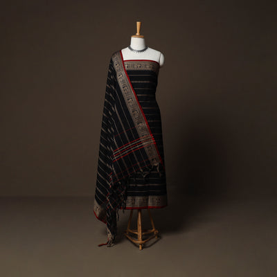 Dharwad Woven Cotton 3pc Plain Unstitched Dress Material Suit Set with Border 09