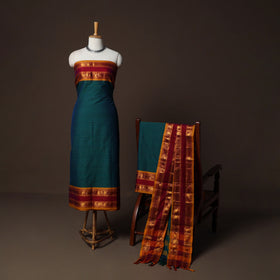 Dharwad Cotton 3pc Plain Unstitched Dress Material Suit Set with Zari Border 10