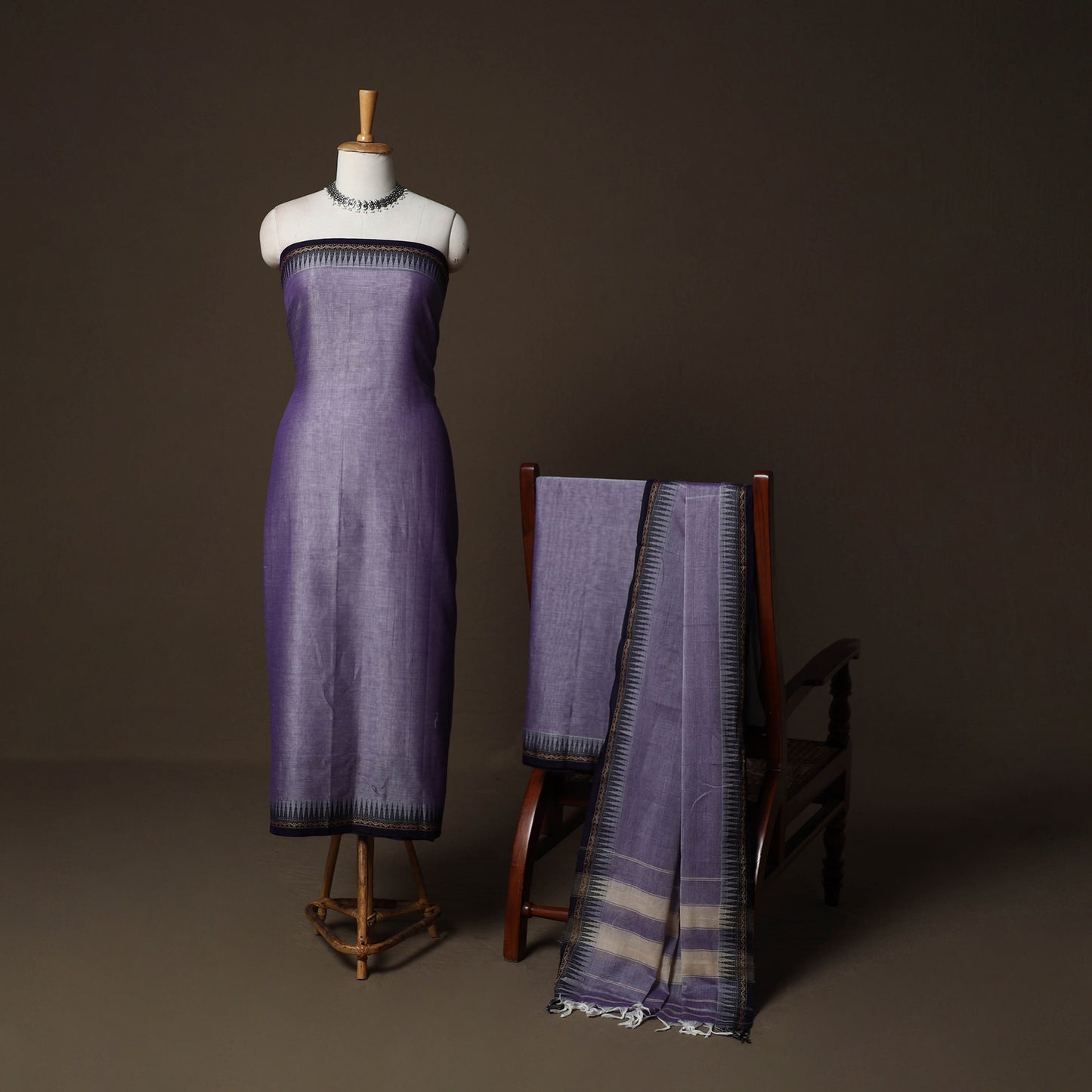 Dharwad Cotton 3pc Plain Unstitched Dress Material Suit Set with Woven Border 11