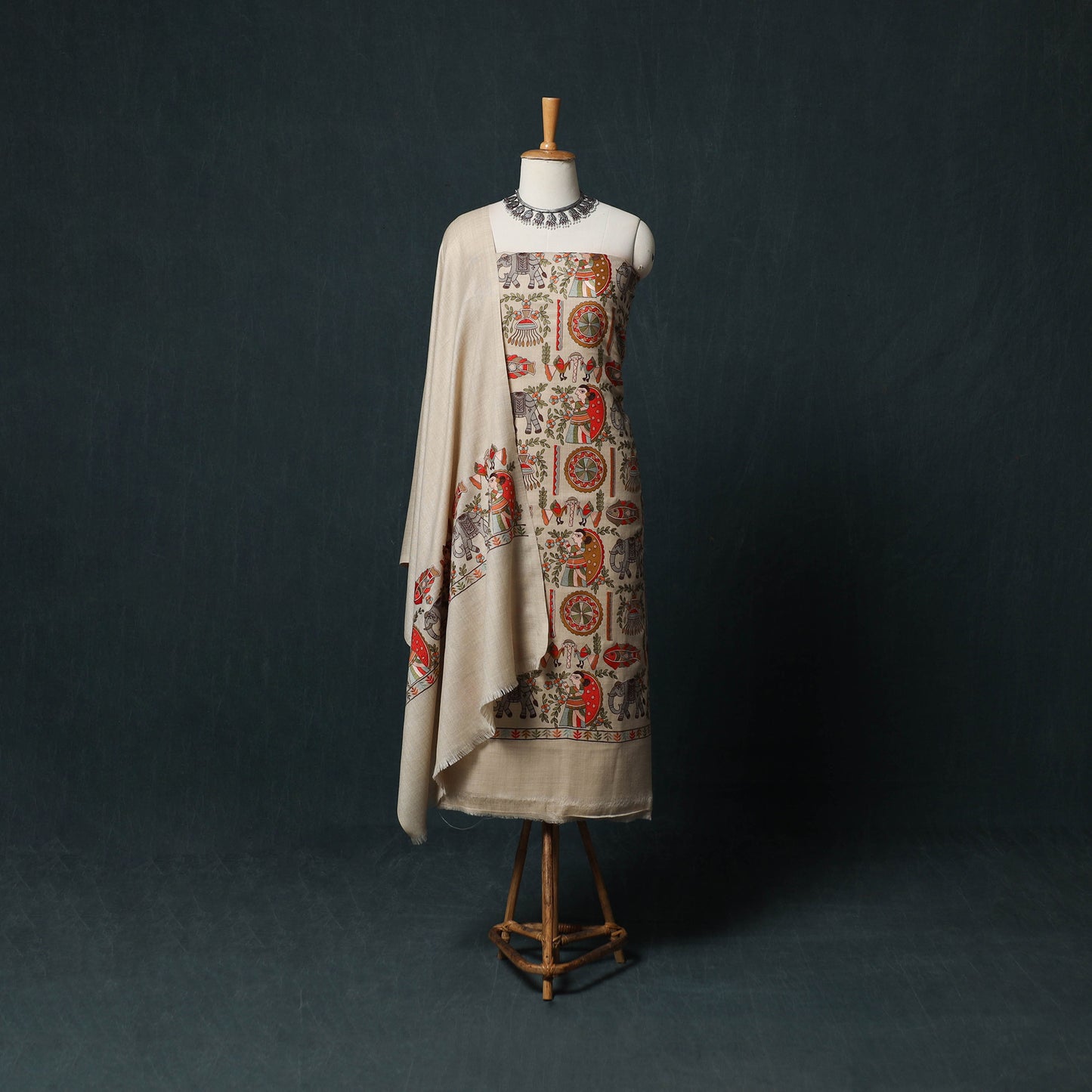 3pc Heavy Embroidered Wool Unstitched Dress Material Suit Set 22