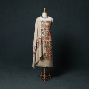 Beige - 3pc Heavy Embroidered Wool Unstitched Dress Material Suit Set 22