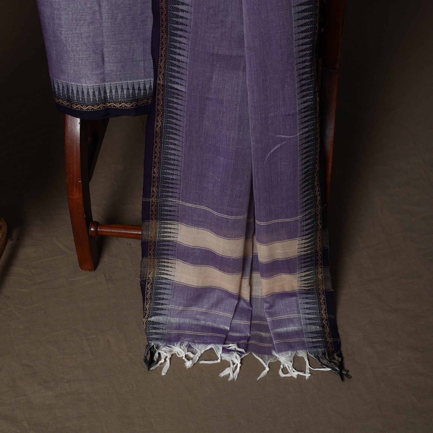 Dharwad Cotton 3pc Plain Unstitched Dress Material Suit Set with Woven Border 11