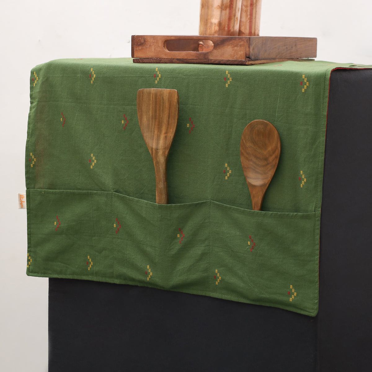 Handmade fridge top cover with 6 side utility pockets
