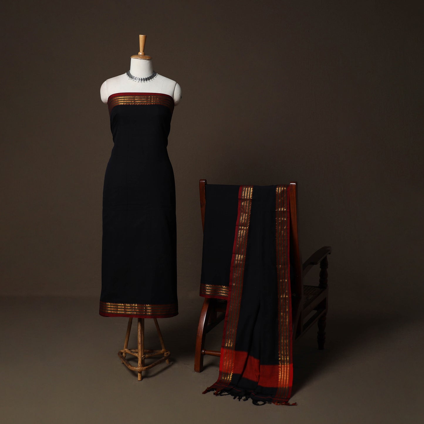 Dharwad Cotton 3pc Plain Unstitched Dress Material Suit Set with Zari Border 13