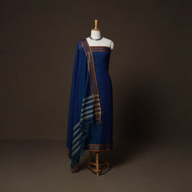 Dharwad Cotton 3pc Plain Unstitched Dress Material Suit Set with Woven Border 14