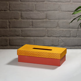 Orange Handcrafted Mashru Silk Fabric Tissue Box 