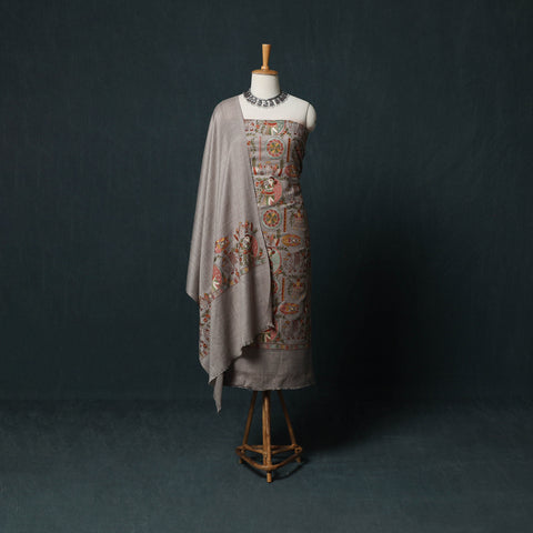 3pc Heavy Embroidered Wool Unstitched Dress Material Suit Set 25