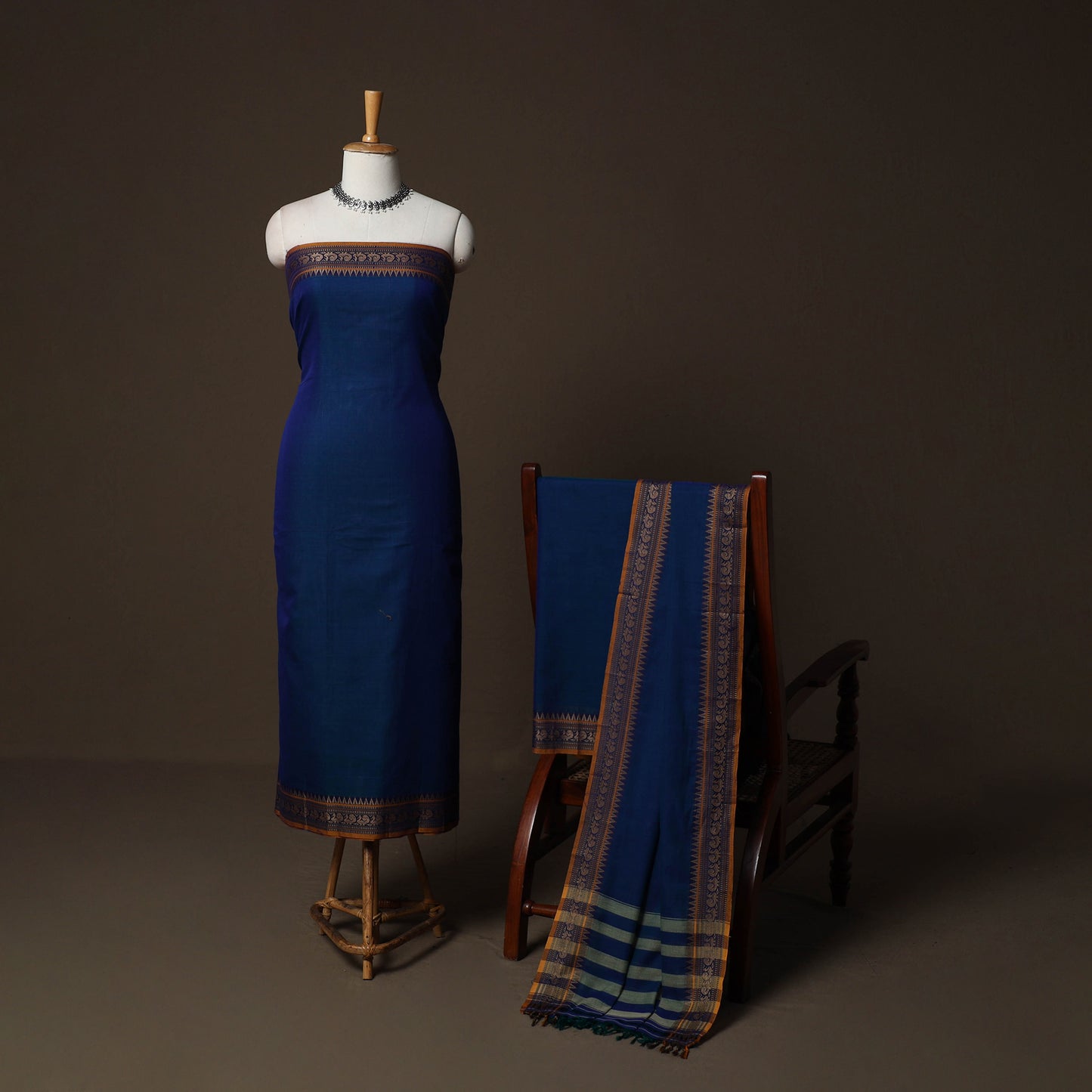 Dharwad Cotton 3pc Plain Unstitched Dress Material Suit Set with Woven Border 14
