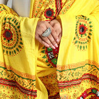 Yellow - Kutch Hand Embroidery Mirror Work Printed Cotton Dupatta 06