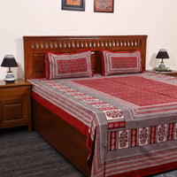 Red - Cotton Bagh Print Double Bedsheet with Pillow Covers 10