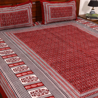 Red - Cotton Bagh Print Double Bedsheet with Pillow Covers 10