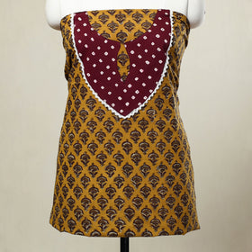 Buy Yellow Bagru Print Patchwork Cotton Kurta Material