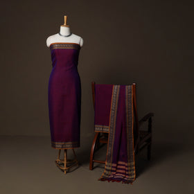 Dharwad Cotton 3pc Plain Unstitched Dress Material Suit Set with Woven Border 15