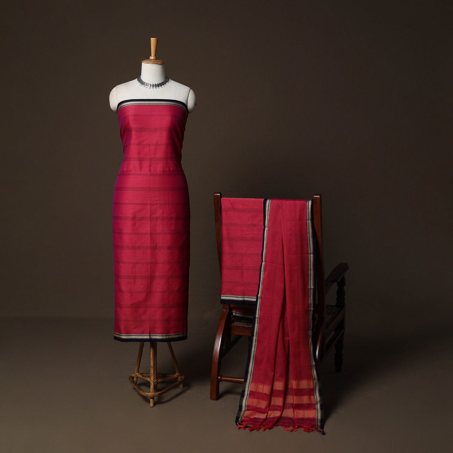 Dharwad Cotton 3pc Plain Unstitched Dress Material Suit Set with Woven Border 16