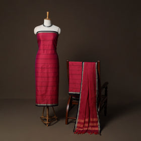 Dharwad Cotton 3pc Plain Unstitched Dress Material Suit Set with Woven Border 16