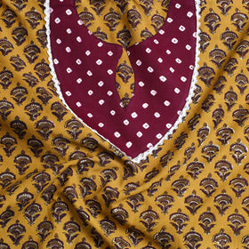 Buy Yellow Bagru Print Patchwork Cotton Kurta Material