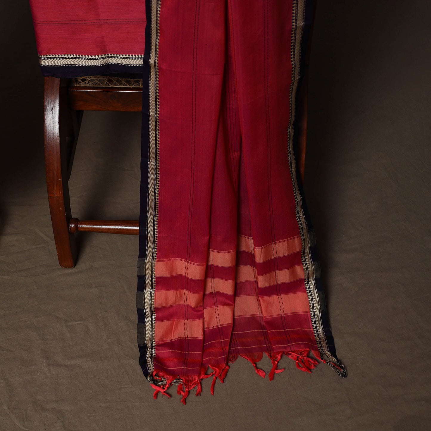 Dharwad Cotton 3pc Plain Unstitched Dress Material Suit Set with Woven Border 16