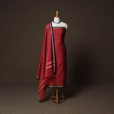 Dharwad Cotton 3pc Plain Unstitched Dress Material Suit Set with Woven Border 17