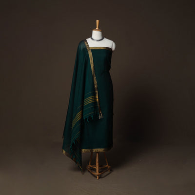Dharwad Cotton 3pc Plain Unstitched Dress Material Suit Set with Zari Border 18